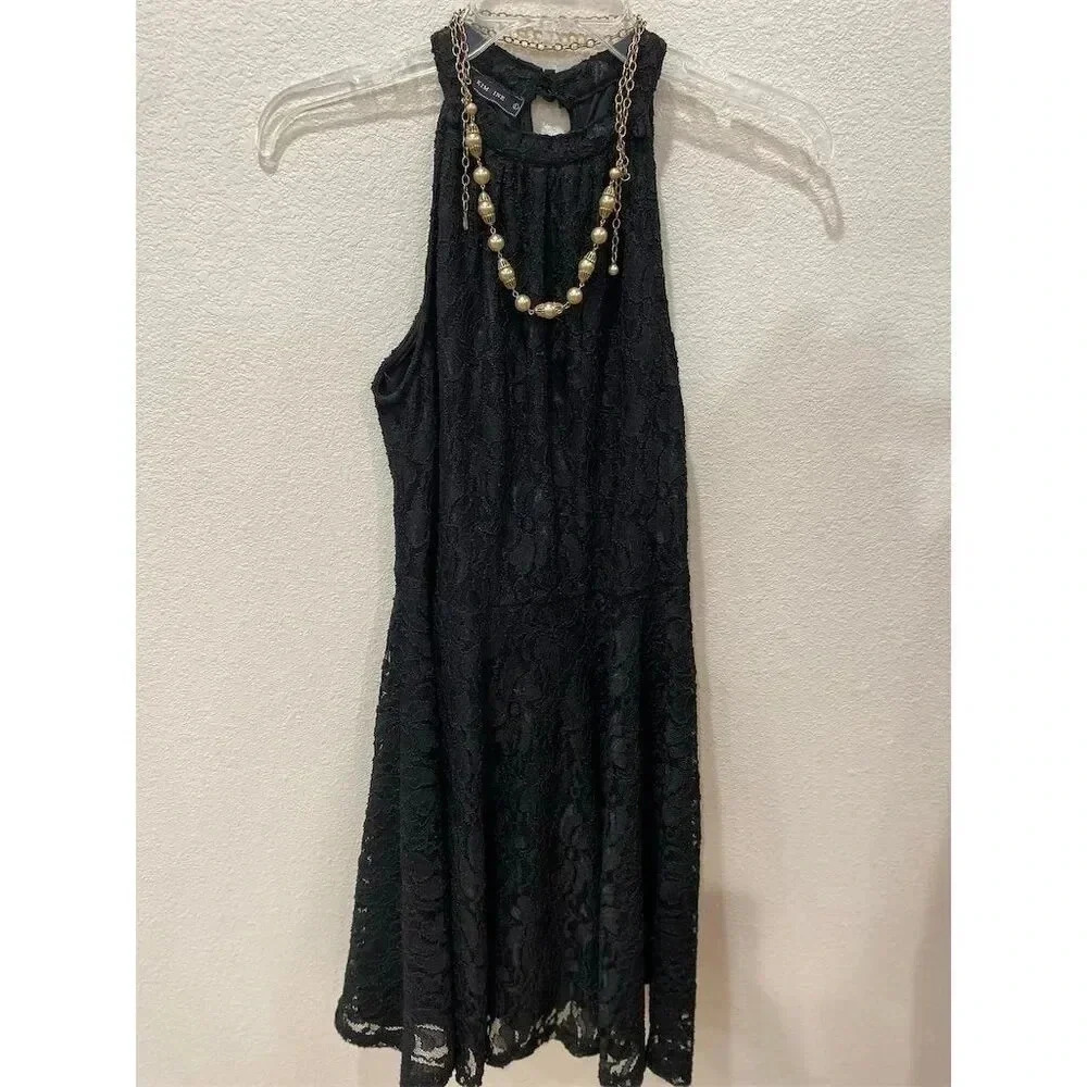 Kimcine Women's  80’s Black Lace Halter Dress Necklace size L goth biker core